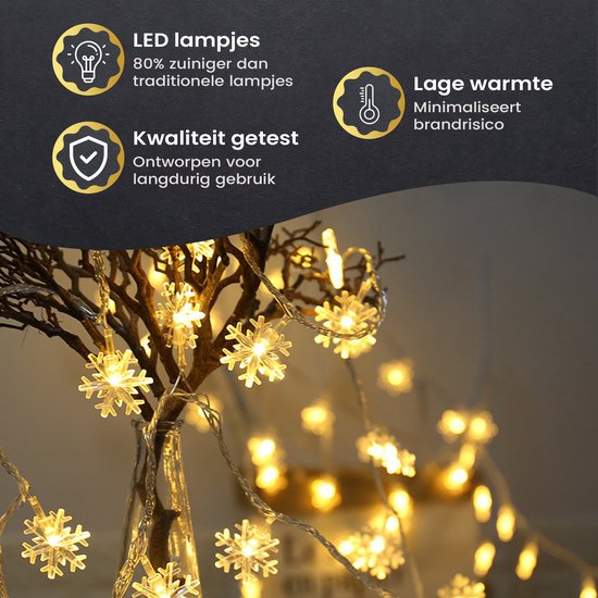 Giftmas LED-Lichtvorhang Schneeflocken - Indoor-Weihnachtsbeleuchtung - Batteriebetriebene Weihnachtsbeleuchtung - Weihnachtslichtgirlande - 50 LEDs - 6m - Weihnachtsdekoration - Lichtergirlande - Weihnachtsdekoration
