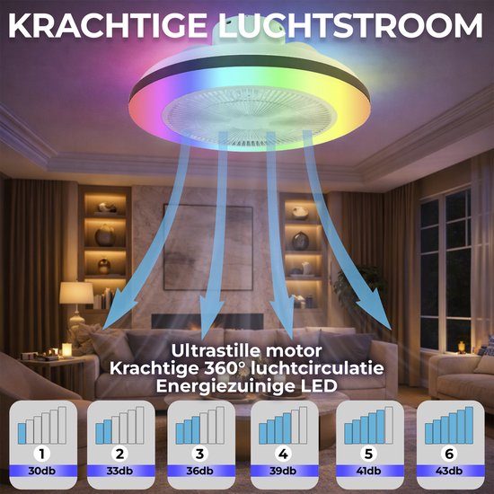 WERYOU® illuminAIR Deckenventilator - Deckenleuchte - Deckenventilator mit Beleuchtung - Deckenleuchte - Fächerlampe - Tuya Wifi Smart - RGB Led Lampe - Deckenleuchte - Inkl Fernbedienung - Dimmbar - ⌀56CM