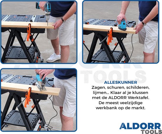 Aldorr Professionelle klappbare Werkbank - Verstellbarer Arbeitstisch mit 450 kg Belastbarkeit - Robuste und stabile Konstruktion - Kompakt und leicht - Ideal zum Sägen, Bohren und für verschiedene Heimwerkerarbeiten