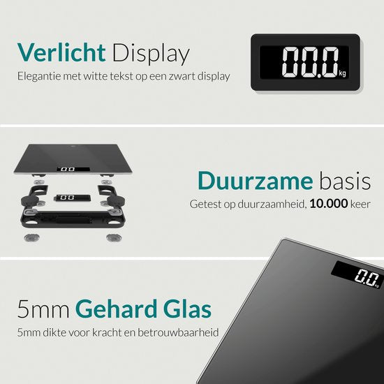 e.volve Personenwaage Digital - Präzisionswaage - Digitalwaage - Inkl. Batterien - Schwarz