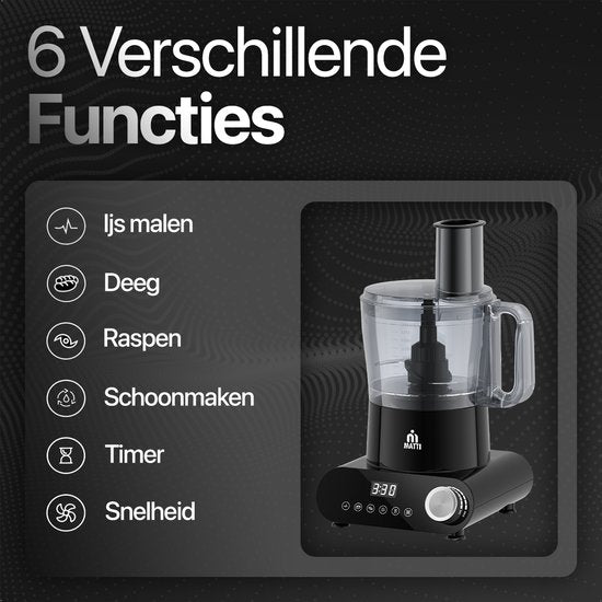 MATTI® 5-in-1 - Küchenmaschine - 1500 Watt - Küchenmaschine - Multifunktionale Küchenmaschine | Mixer - Zerkleinerer - Zitruspresse - Eiscrusher