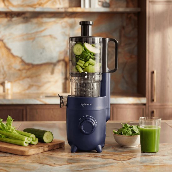 Safecourt Kitchen Slow Juicer - leistungsstarker Motor [Vorschneider & Kaltpress-Technologie] - einfache Reinigung - BPA-frei - Entsafter Blau