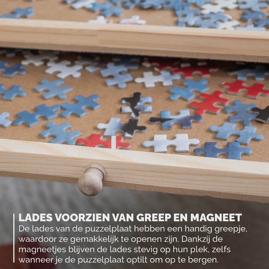 BR-2217 Puzzlebrett für 1500 Puzzleteile mit 6 Schubladen - Puzzlebrett mit Aufbewahrungssystem -- Puzzlematte aus Holz - Puzzletisch mit Abdeckplatte