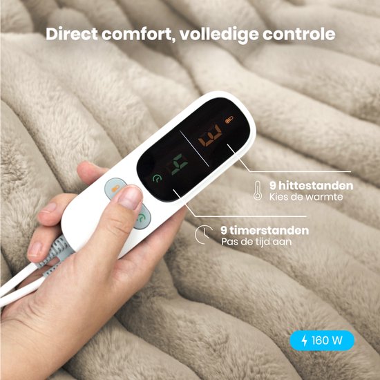Auronic Electric Blanket - 200 x 180cm - 2 Personen - 3 Wärmestufen - Plüsch - Taupe