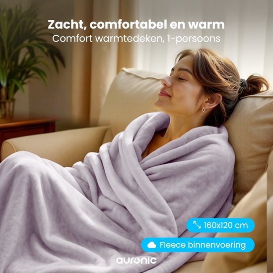 Auronic Electric Blanket - Wärmedecke - 1 Person - 3 Heizstufen - mit Timer - 160 x 120cm - Pink