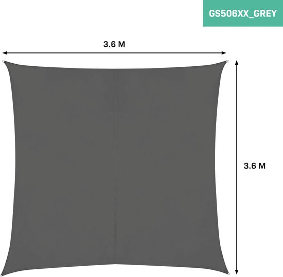 VONROC Premium Schattentuch - Quadratisch - 360x360 cm - Wasserabweisend - Grau - Inklusive Aufbewahrungsbeutel und Befestigungsschnur