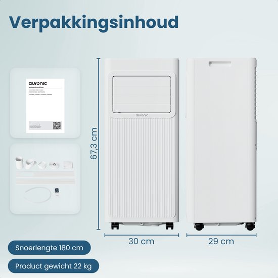 Auronic Mobile Air Conditioner - 9.000 BTU - 3-in-1 - Klimaanlage mit 2 Fensterdichtungs-Kits - Ventilator - Luftentfeuchter - kühlt bis zu 25m² - Weiß