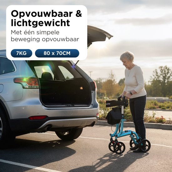 Medzone Rollator leicht und faltbar - Sitzfunktion - für drinnen und draußen - Rückenlehne und Gehstockhalterung - blau
