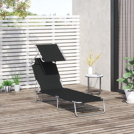 Outsunny Sonnenliege – zusammenklappbar – mit Sonnendach – 4 Positionen – schwarz