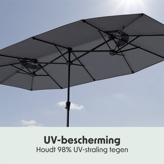 LifeGoods Doppelter Sonnenschirm - Garten - 220x400cm - bis zu 8 Personen - Wasserdicht - UPF50+ - Dunkelgrau