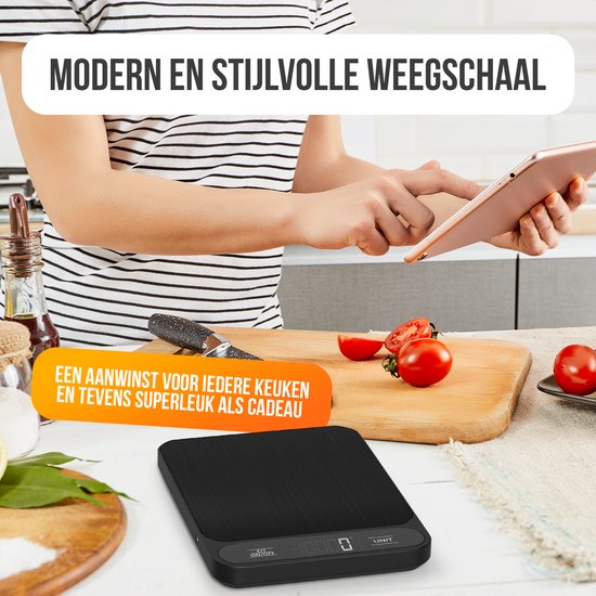 Strex Küchenwaage Digital - Küchenwaage - 1 g bis 10 kg - Tara-Funktion - Batterien enthalten - Schwarz