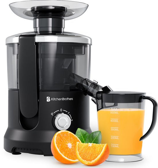 KitchenBrothers Entsafter - für Gemüse und Obst - Entsafter - mit Fruchtfleischbehälter - 500ml - 600W - Schwarz