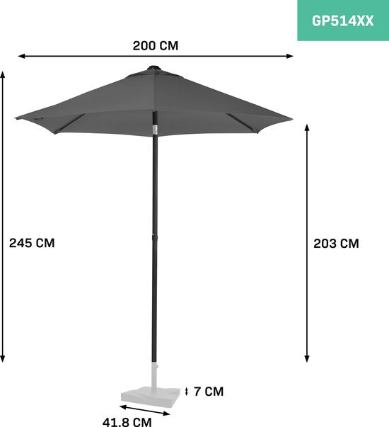 VONROC Premium Sonnenschirm Torbole - Ø200cm - Strapazierfähiger Stockschirm - UV-beständiges Tuch - Grau - inkl. Schutzhülle