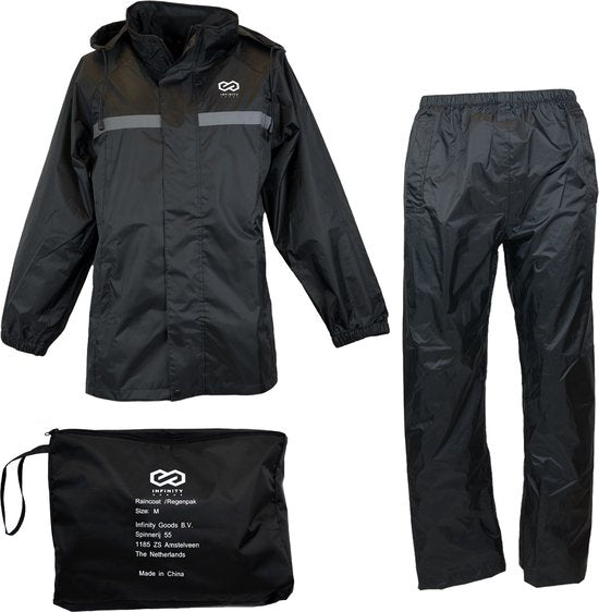 Infinity Goods Regenanzug - Damen & Herren - Größe XXL - Wasserdicht & Atmungsaktiv - Reflektierend - Schwarz