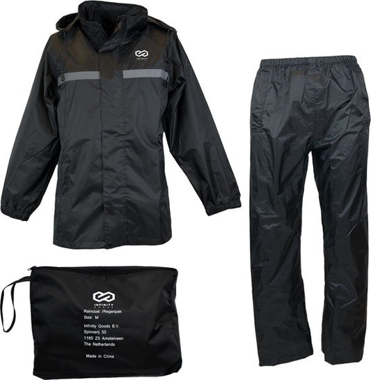 Infinity Goods Regenanzug - Damen & Herren - Größe XXL - Wasserdicht & Atmungsaktiv - Reflektierend - Schwarz