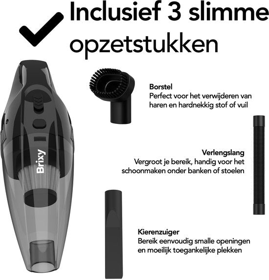 Brixy Dust buster Cordless - Handstaubsauger - Inklusive Aufsätze - Staubbuster - Grau