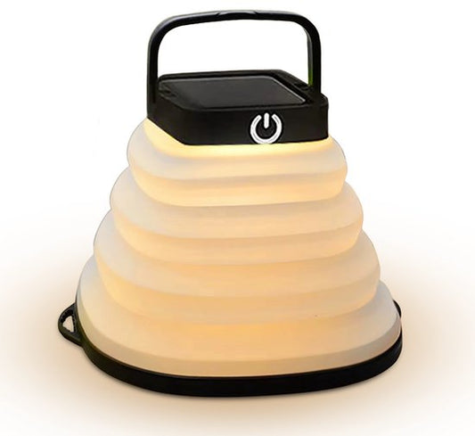 Tech Essentials Solar LED Laterne - faltbar - schwarz - Zeltlampe - Led Lampe wiederaufladbar - Camping - Notfall - Sturm - Hängelampe - Solarenergie
