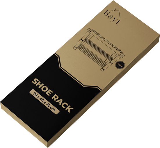 Bayt Schuhregal - Schuhschrank - Schuhbank - Holz - Schwarz - 28 x 45 x 70 cm