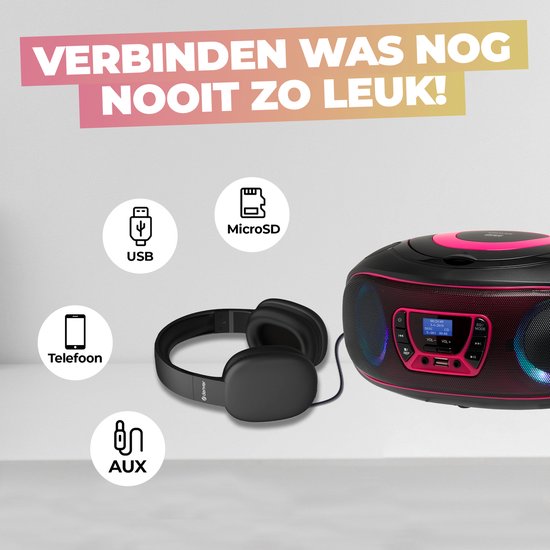 Denver Tragbares DAB-Radio CD-Player Kinder - Bluetooth - Lichteffekte - Boombox - AUX - FM - TDB212PINK