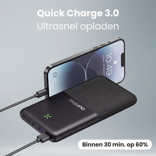 Auronic Powerbank 30.000 mAh - 22,5W Schnellladegerät über USB-C, USB-A, Micro-USB - Inklusive Kabel - Universal - Schnellladung - Notfallpaket - Schwarz