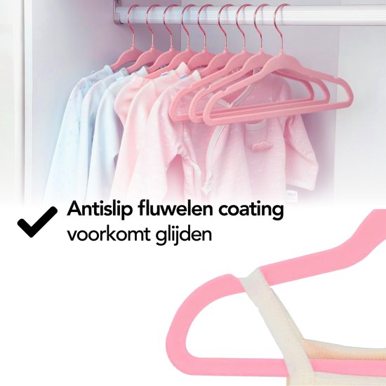 Brixy Kinderkleiderbügel Set - 50 Stück - 30 cm - Samt - 360° Haken - Rosa Roségold