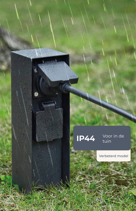 Luft Gartensteckdose - Auf Säule mit Seitenerdung - 2 Steckdosen - Gartenpfosten - Außen - Wasserdicht - Pfosten - Box - Kontakt - IP44 - Mattschwarz - Box - Mit - Steckdose