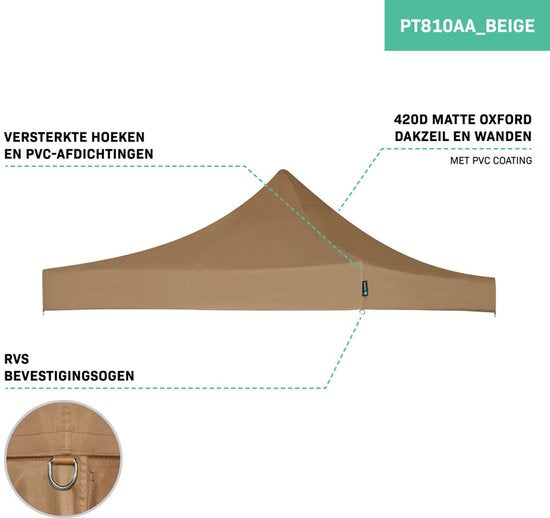 VONROC Dachplane - Für Premium Partyzelt PT501XX - Wasserdicht - 50+ UV Schutz - Beige