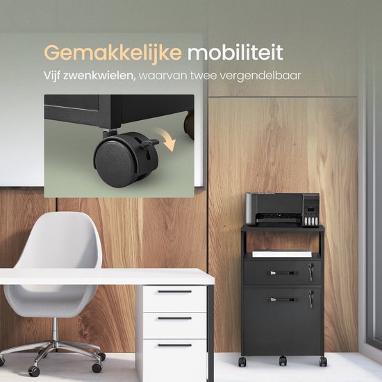 O'DADDY® Kommode - Aktenschrank - Kompakt und sicher - Kommode - Nachttisch - 44x42x69 cm - Kommode - Offenes Regal - Mobil und langlebig - Kommode Schwarz - Schubladenschrank