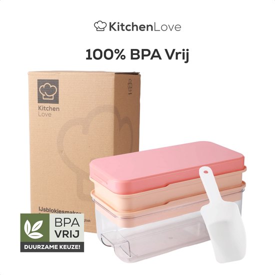 KitchenLove Eiswürfelbereiter - Eiswürfelform mit Deckel & Eisportionierer - 64 Eiswürfel