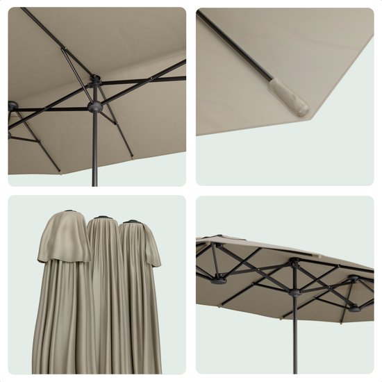 LifeGoods Doppelter Sonnenschirm - Garten - 220x400cm - bis zu 8 Personen - Wasserdicht - UPF50+ - Taupe