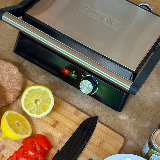Bourgini Contact Grill Classic - Panini-Grill und Toast-Sandwich-Eisen - Antihaftbeschichtung - Schwimmdeckel - Grillgerät - Kontaktgrill - Edelstahl - BPA frei