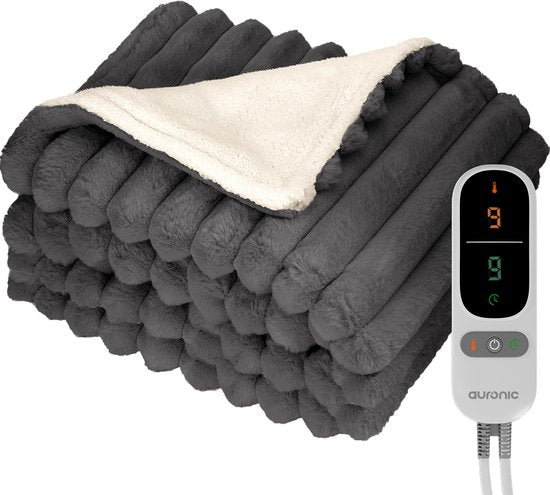 Auronic Electric Blanket - 200 x 180cm - 2 Personen - Wärmedecke - 3 Wärmestufen - Plüsch - Wärmedecke - Anthrazit