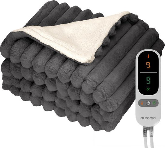 Auronic Electric Blanket - 200 x 180cm - 2 Personen - Wärmedecke - 3 Wärmestufen - Plüsch - Wärmedecke - Anthrazit