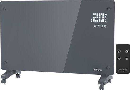 Auronic Electric Heater - Konvektor-Heizung mit Thermostat und Fernbedienung - Glasheizung - 2000W Heizung - Grau
