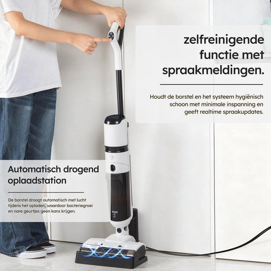 Saaf Floor Cleaner M200 - 45 min Batterie - Elektro-Mop - Stielstaubsauger mit Wischfunktion - Display & Reinigungsstation - Wassersterilisation - Weiß
