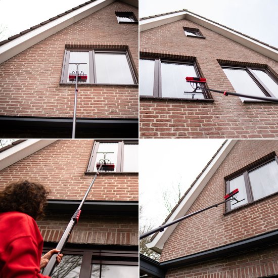 Aqualitá® Teleskopstiel Fensterreinigung 9M mit Gämse - Fensterwascher Teleskop - Solarpanelreiniger - Fensterwaschset Teleskopstiel mit Wasserdurchlass - Teleskopwaschbürste - Teleskopbürstenset mit Seifenspender für die Fensterreinigung