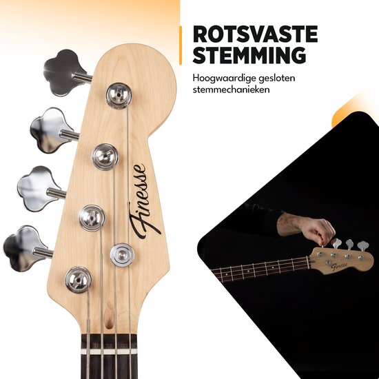 Finesse E-Bass mit Verstärker – Starter-Set – Erwachsene – Kinder – Sunburst