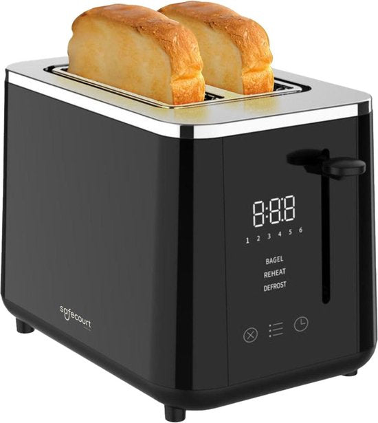 Safecourt Kitchen Toaster - Toaster - 6 Heizstufen - 2 extra breite Schlitze - 920W - Schwarz