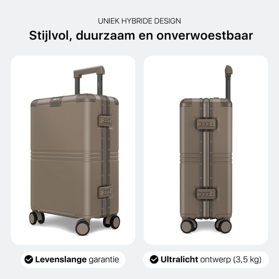 ONYX Hybrid Pro Handgepäck Koffer 35 Liter - Recyceltes Polycarbonat und reißverschlussloses Design - Reisekoffer mit TSA-Schloss und Spinner-Rollen - Leichter Trolley - Desert Clay