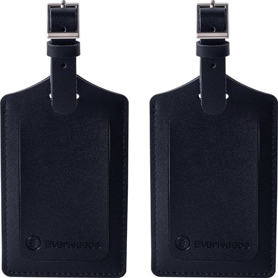 EverNeeds Gepäckanhänger - Gepäckanhänger für Koffer - Gepäckanhänger - PU Leder - Schwarz - 2 Stück
