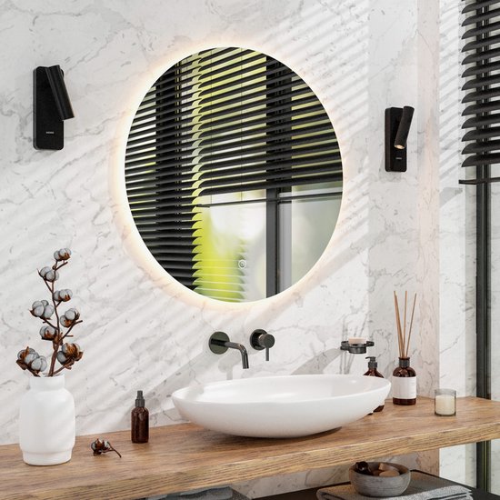 Mirlux Badezimmerspiegel mit LED-Beleuchtung & Heizung - Wandspiegel rund - Anti-Kondensations-Duschspiegel - 60CM