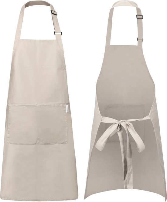 Castagnola Küchenschürze - Wasser- und schmutzabweisend - Professionelle Kochschürze - Schürze für Damen und Herren - Catering Schürze - Unisex - Verstellbare Schnalle - Extra große Fächer - Beige