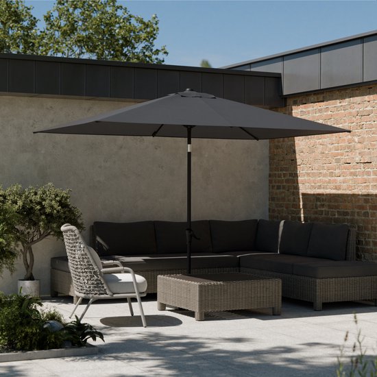 LifeGoods Sonnenschirm - Garten - 210x140cm - 30° neigbar - Wasserdicht - UPF50+ - Dunkelgrau