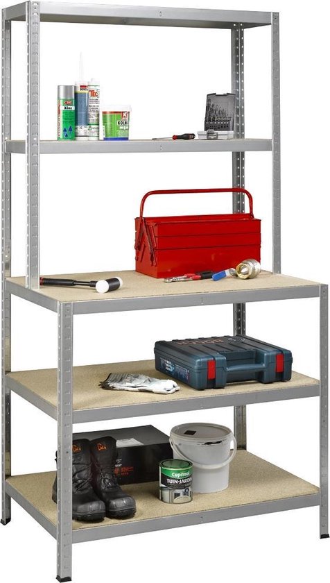 Starkes Arbeitsregal - Metall- und Holzoptik - 100cm breit - 875kg Tragfähigkeit - 175kg Tragfähigkeit pro Fachboden