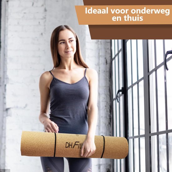 DH FitLife Yogamatte aus Kork & TPE, Matte 183 x 61 x 0,6 cm, Fitnessmatte, rutschfest und umweltfreundlich, Sportmatte natürlich selbstreinigend, Yogamatte mit Orientierungslinien (große Lotos)