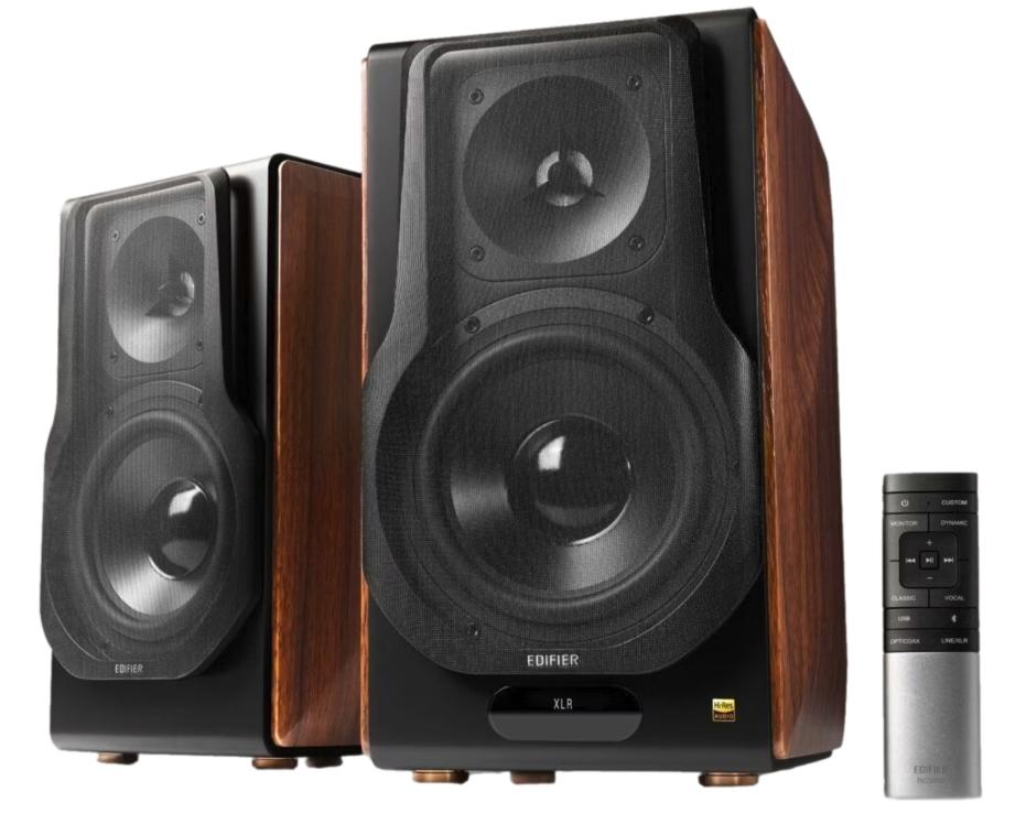 Edifier - S3000MKII Premium Active 2.0 Speakers - 256 W RMS - Schwarz & Braunes Holz - Hi-Res Audio & Bluetooth 5.0 - Kabellos verbundenes System - Ultimatives Klangerlebnis