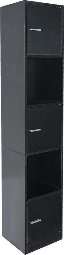 Säulenschrank Bad - Stauschrank Bad Schlafzimmer oder Flur - 180 cm hoch - schwarz
