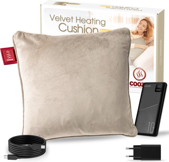 Coozie Heat Pillow Beige Velvet - Elektrisch wiederaufladbar - Kabelloses Wärmekissen - 45 x 45 cm