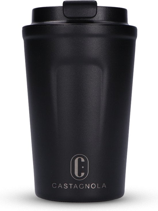 Castagnola Thermosbecher - Kaffeebecher To Go - Reisebecher für Kaffee und Tee - Teebecher - 380 ML - Edelstahl - Schwarz