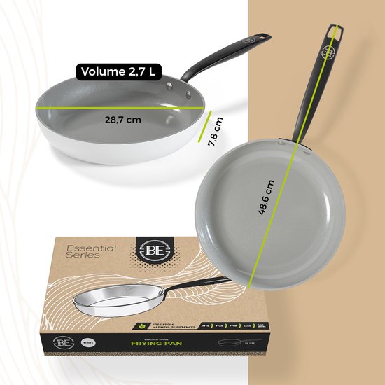 BE Living Essential Bratpfanne - Ø 28 cm - Keramik - PFAS-frei - Induktion - Weiß